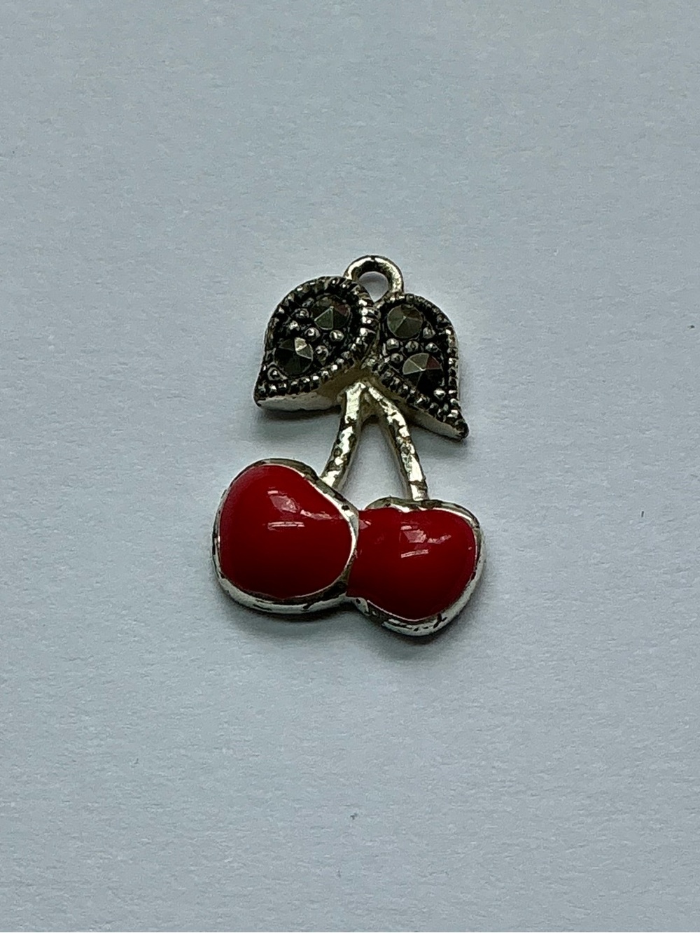 Sterling Silver Red Cherry Pendant Charm - Women Accessories